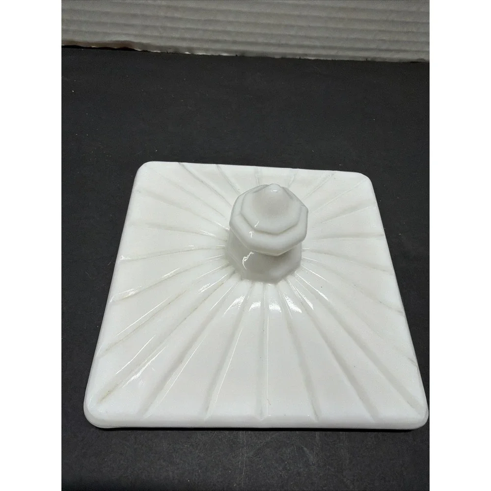 Vtg. LID ONLY- Milk Glass, Covered Candy Dish Lid (No Dish) Old Quilt, 1940's